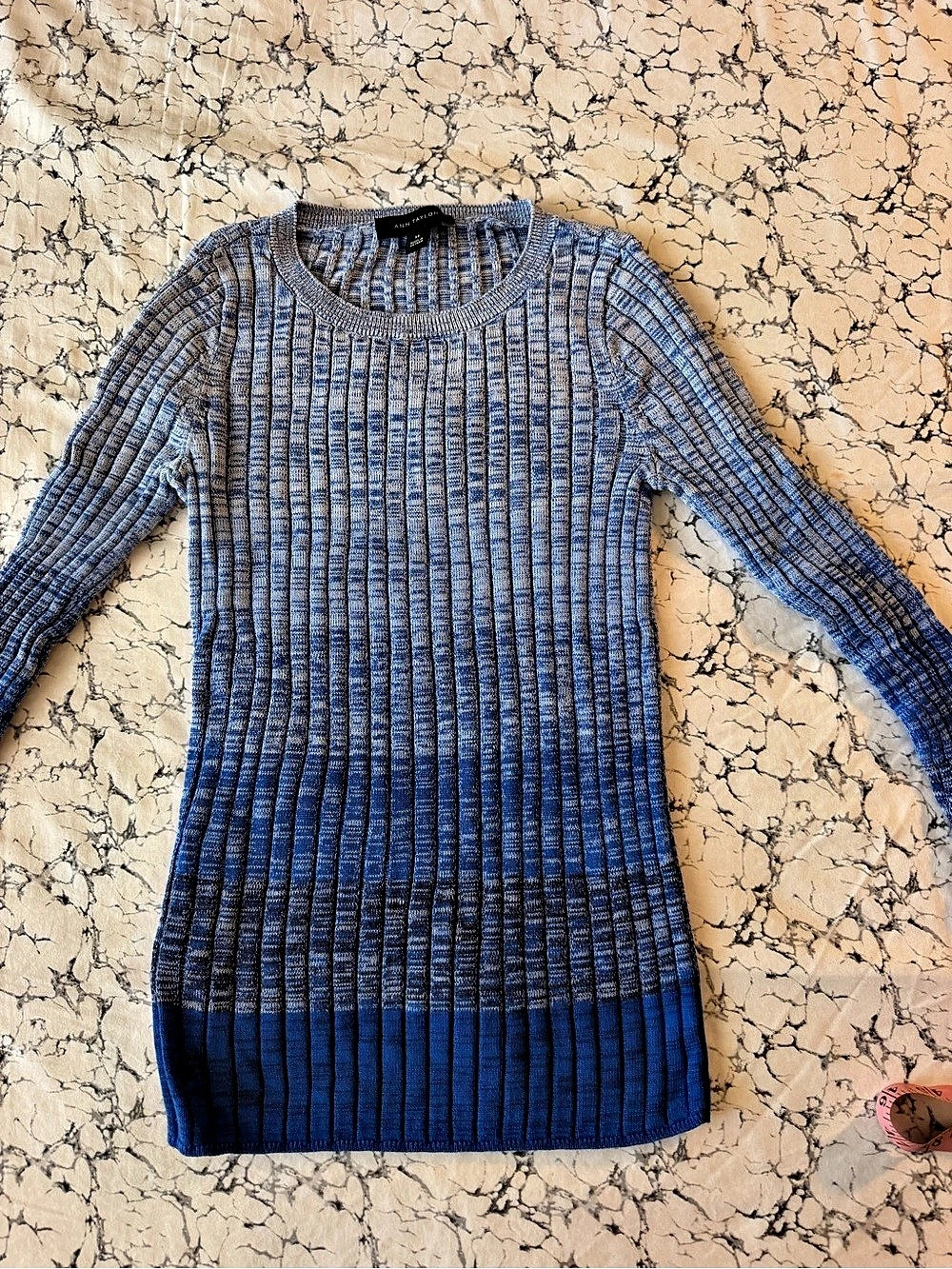 Ann Taylor Blue Ombre Striped Ribbed Fitted Sweater Ribbed Color Block Sweater